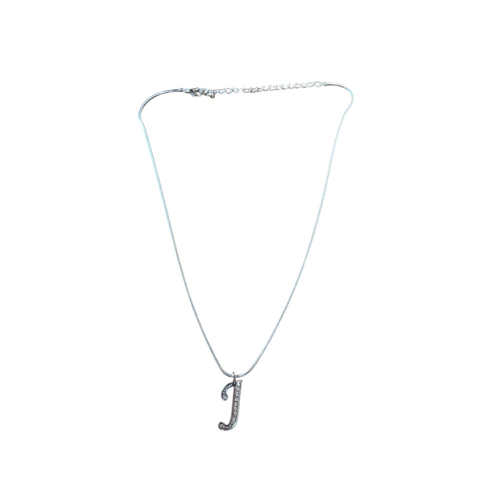 Avon Silver Tone Rhinestone Pave Initial J Pendant Necklace Jewelry